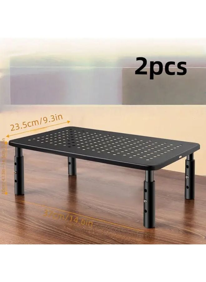قطعتان من حامل شاشة الكمبيوتر المحمول الأسود القابل للتعديل، رافع مريح للمكتب، مصنوع من معدن متين - Image 1